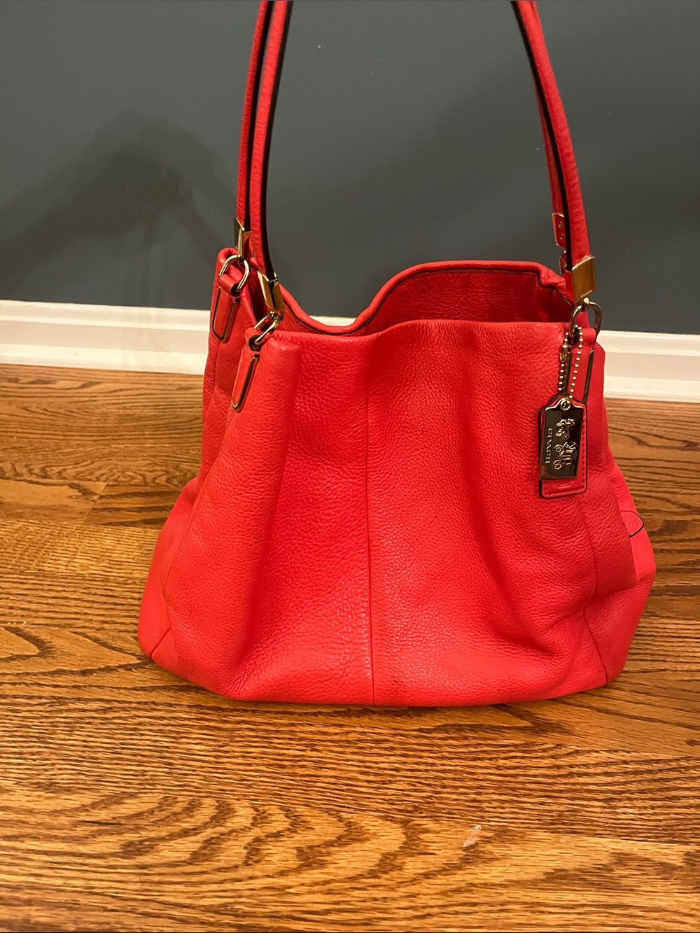 COACH Madison Phoebe Large Leather Shoulder Bag Vermillion Coral Red no26224 COA